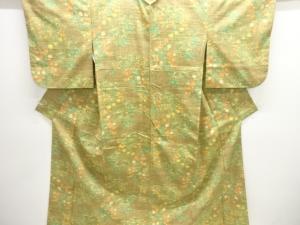 流水に草花模様織り出し手織り紬着物